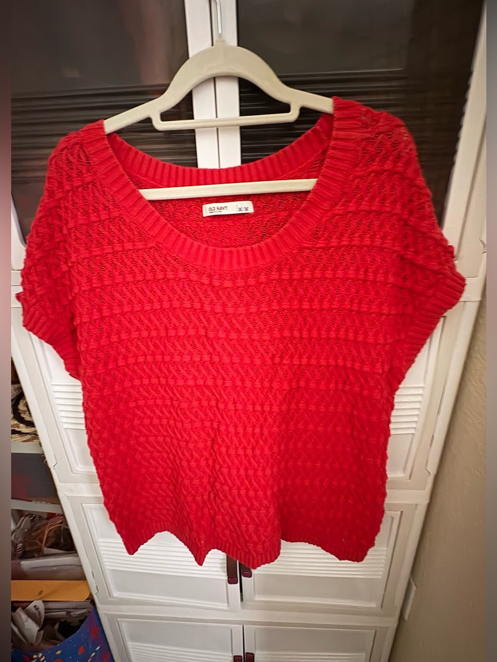 Old Navy Bright Red Textured Knit Short Sleeve Top-medium